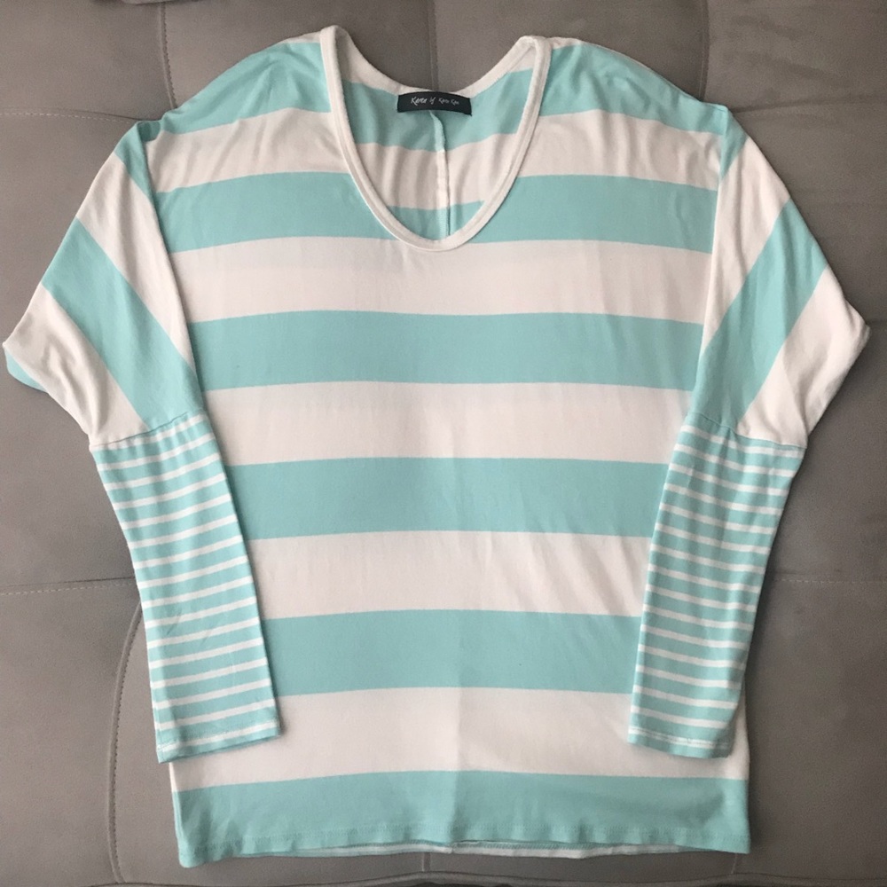 Karen Kane Dolman Blue Stripe Soft Knit Top SM EUC